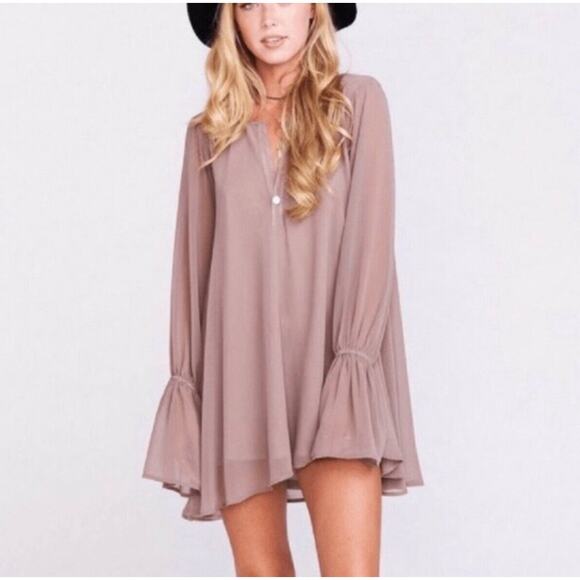 SHEER Tops - Show Me Your Mumu Tunic Women’s Size XS Beige Sheer Lined L/S Top Blouse *READ